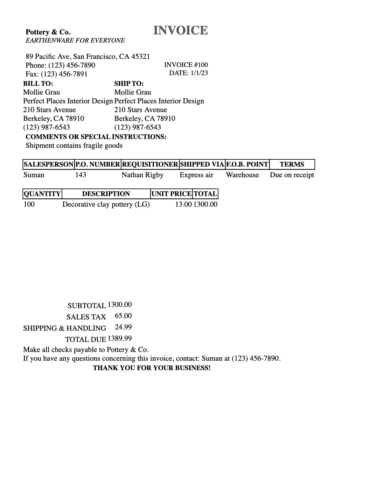 Simple Sales Invoice preview